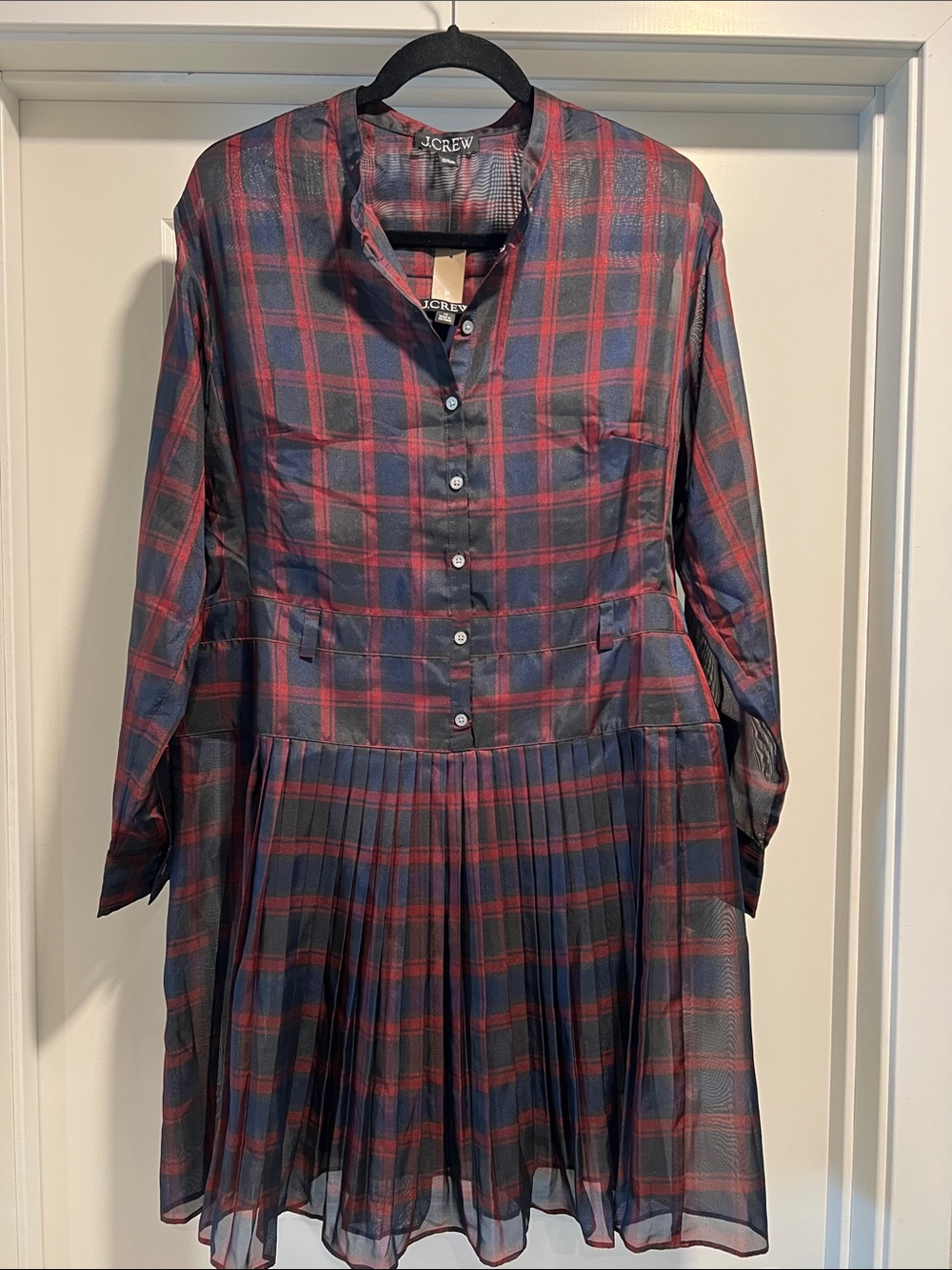 J. Crew Pleated shirt-dress in Stewart tartan print Size 12 NWT - Picture 2 of 12